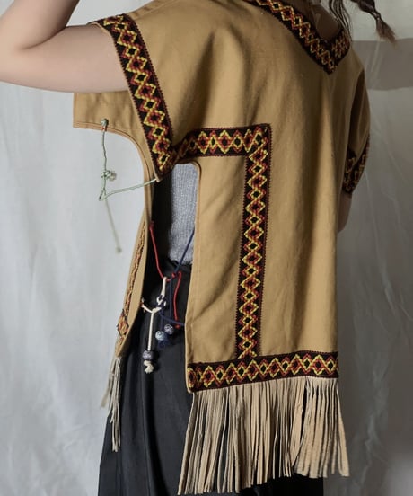 【USED】 Ethnic Fringe Poncho /210708-008