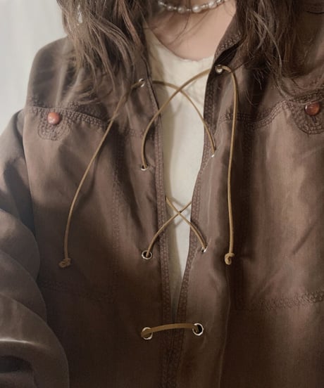 【RE;CIRCLE】 RE Lace Up Silk Pull Over Shirt② /210613-006