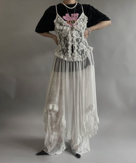 【USED 】Lace Patterned Sheer Camisole Long One-Piece /240505-016
