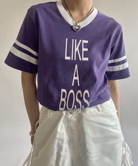 【USED】 LIKE A BOSS V-Neck Ringer T-Shirt /250503-008
