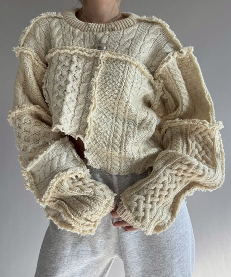 【RE;CIRCLE】 RE Aran Knit Patchwork Pullover Top / 251218-003