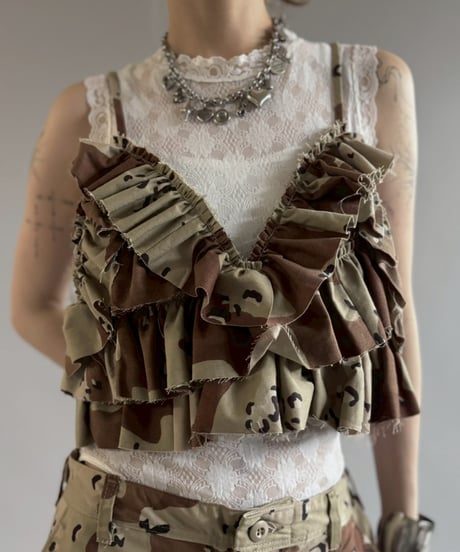 【RE;CIRCLE】 RE Camo Back Ribbon Frill Bustier / 260618-005