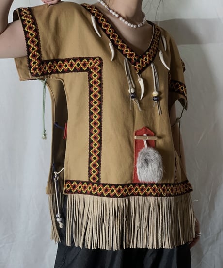 【USED】 Ethnic Fringe Poncho /210708-008