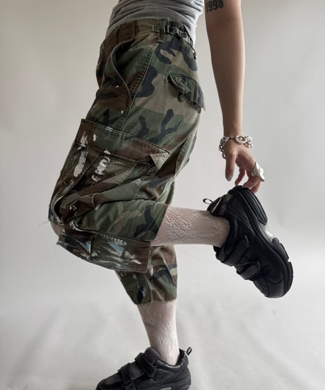 【USED】 Military Camouflage Painted Cut off Shorts  / 250614-018