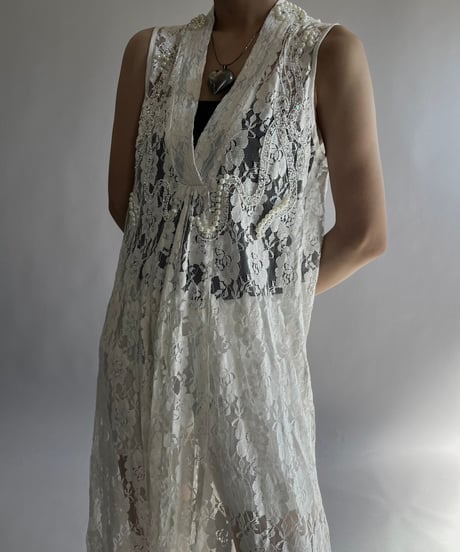 【USED】 Lace Patterned Lame Long One-Piece/241019-017