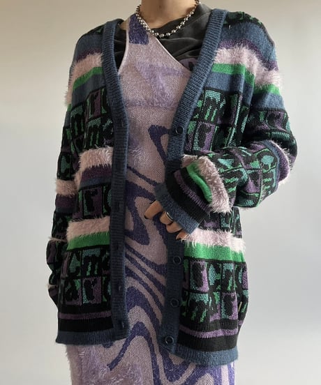 【USED】 HEAVEN Patterned Lame Knit Cardigan /250104-022
