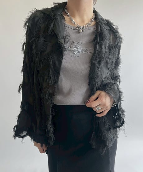 【USED】 Fringe Design Sheer Open Collar Shirt / 250526-004