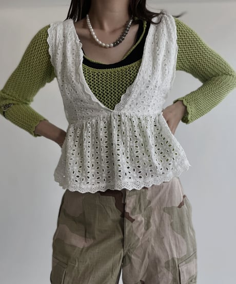 【USED】 White Cotton Sleeveless Top / 220430-004