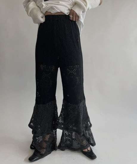 【RE;CIRCLE】 RE Crochet Tiered Pants Black / 220818-011