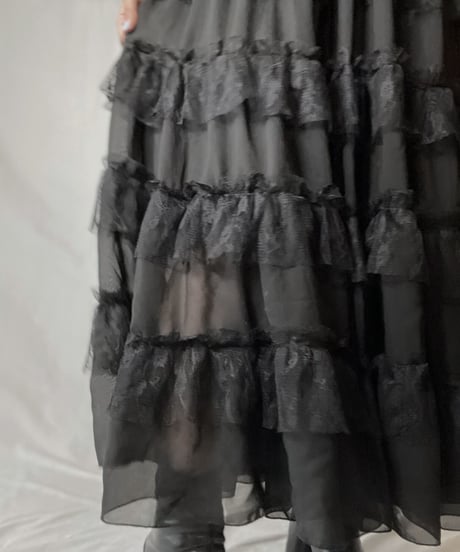 【USED】 Poly Lace Frill Long Skirt/211014-046