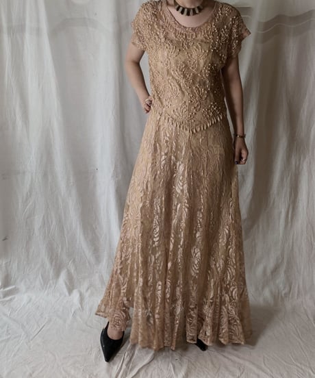 【USED】 USA Flower Patterned Lace Dress①/210429-024