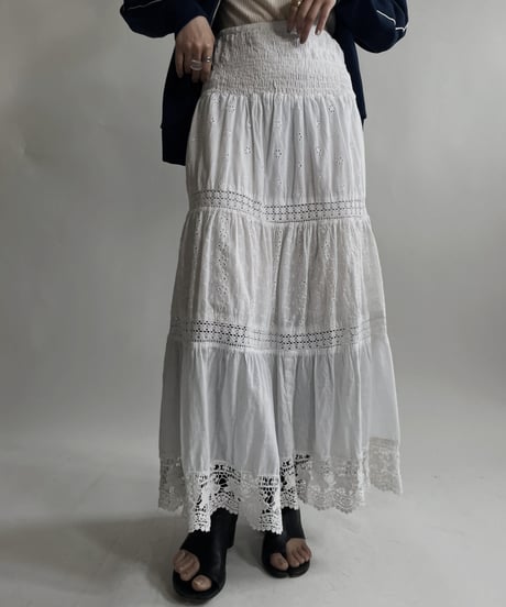 【USED】 White Cotton Long Skirt / 220423-040