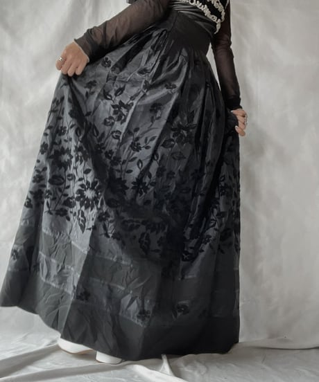 【USED】 Flower Patterned Poly Long Skirt/210921-032