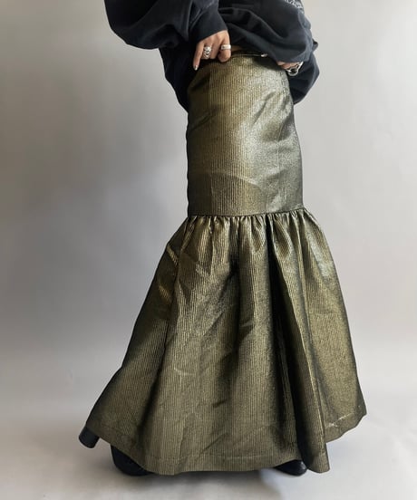 【USED】 Dead Stock BCBG MAXAZARIA Gold Lame Skirt/ 241006-011