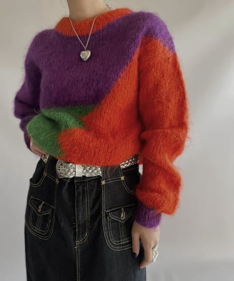 【USED】 Crazy Patterned Mohair Knit Top 231209-006