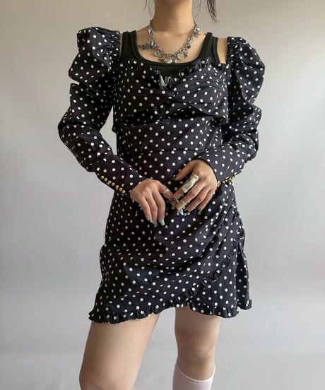 【USED】 SOFIA Dot Pattern Puff Sleeve Mini One-Piece / 260404-025