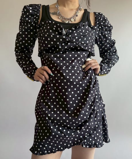 【USED】 SOFIA Dot Pattern Puff Sleeve Mini One-Piece / 260404-025