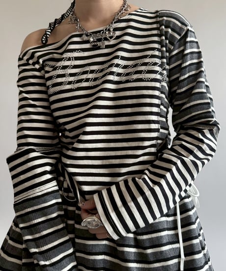 【RE;CIRCLE】 RE Border Off Shoulder Top /  250529-017