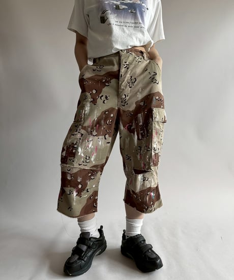 【USED】 Military Camouflage Painted Cut off Shorts  / 250719-006