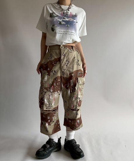 【USED】 Military Camouflage Painted Cut off Shorts  / 250719-006