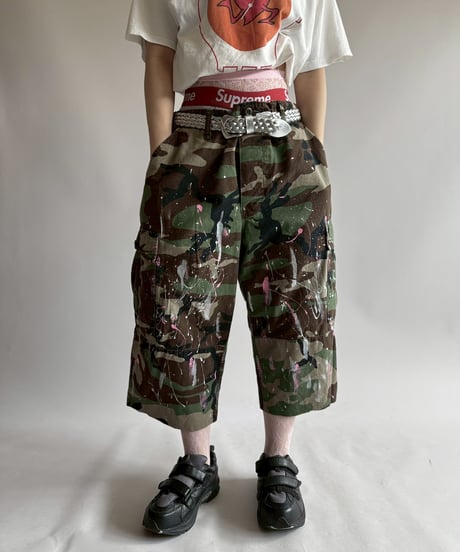 【USED】 Military Camouflage Painted Cut off Shorts  / 250719-007