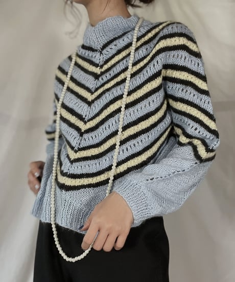 【USED】   Stripe Pattered Knit L/S Top/211216-032