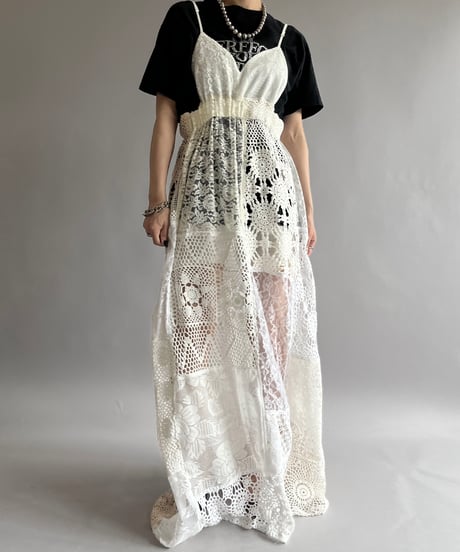 【RE;CIRCLE】RE Crochet Patch Back RBN Camisole One-Piece/250320-006