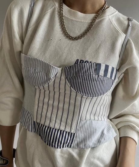 【RE;CIRCLE】 Re Corset Patchwork Stripe Shirt  /  240926-009