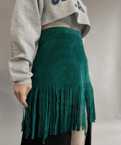 【USED】 Leather Skirt Green / 230304-018