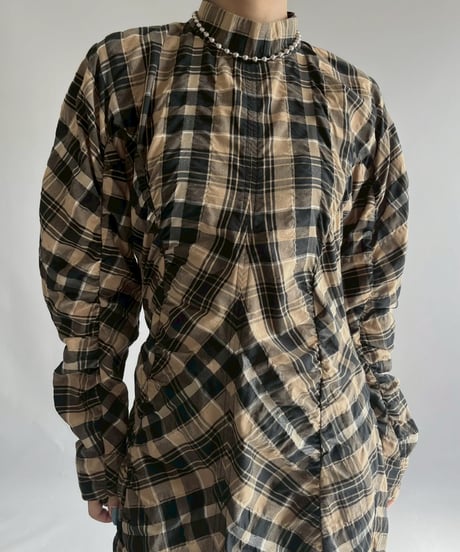 【USED】 GANNI Check Rushed Sleeve One-Piece /251122-006