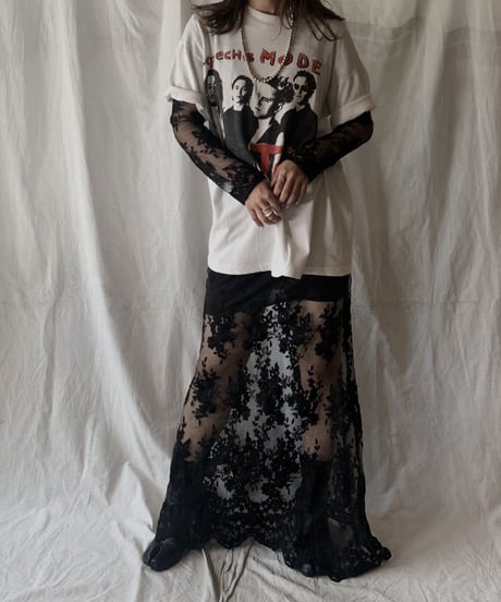 【USED】  USA Flower Patterned Lace Dress/210506-030