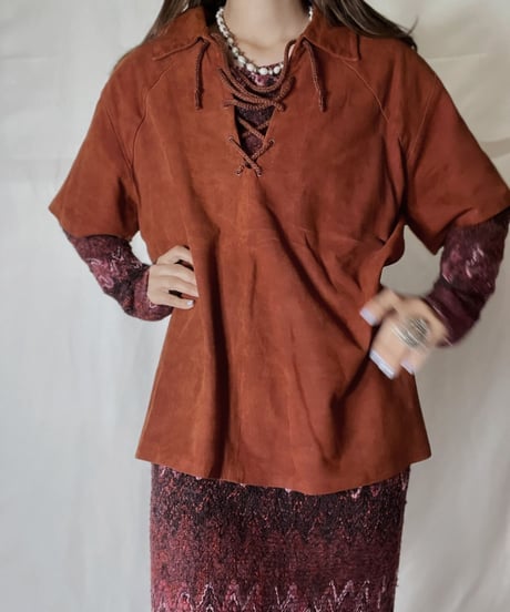 【USED】  Suede Lace Up L/S Top/211014-049