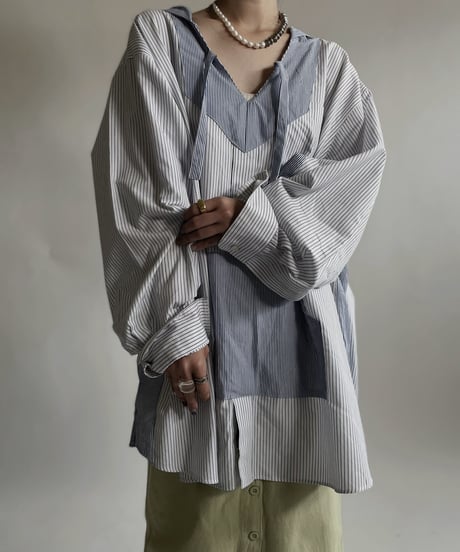【RE;CIRCLE】 RE Stripe Shirt Mexican Hoodie / 220423-035