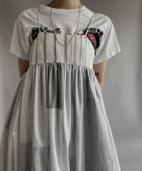 【RE;CIRCLE】 RE Patchwork Strip Shirt One-Piece / 230608-013