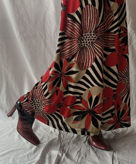 【USED】 Flower Patterned Spandex Long Skirt/ 210630-026