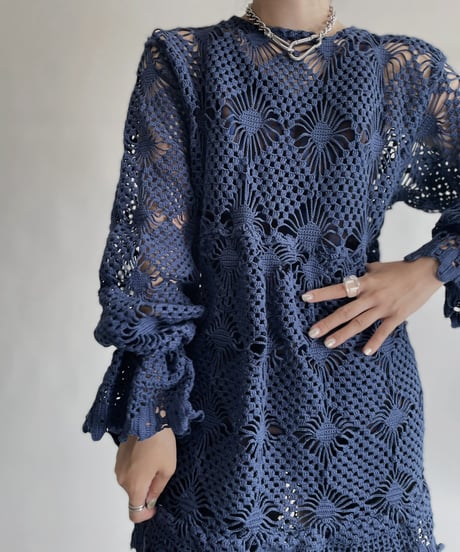 【RE;CIRCLE】 RE Crochet Blue Lace One-piece / 220728-009