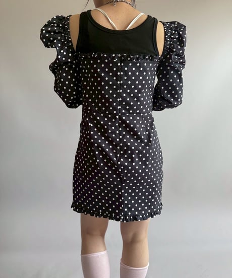 【USED】 SOFIA Dot Pattern Puff Sleeve Mini One-Piece / 260404-025