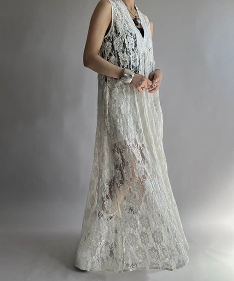【USED】 Lace Patterned Lame Long One-Piece/241019-017
