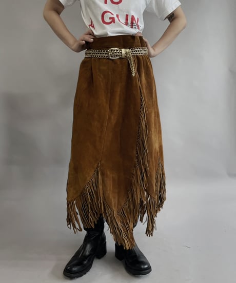 【USED】 Suede Leather Skirt Brown / 230304-017