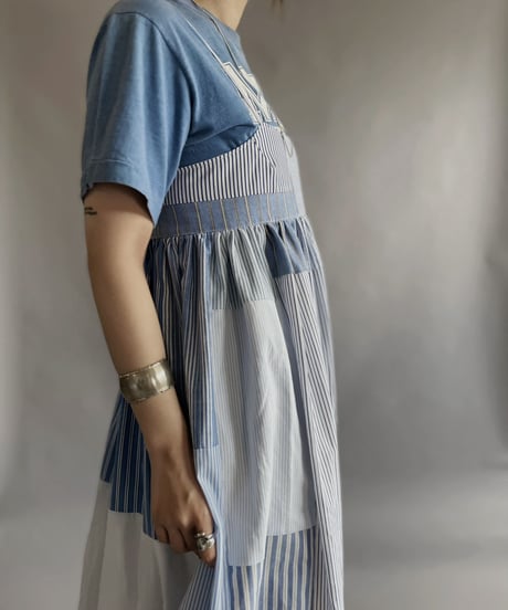 【RE;CIRCLE】 RE Patchwork Strip Shirt One-Piece / 230608-017