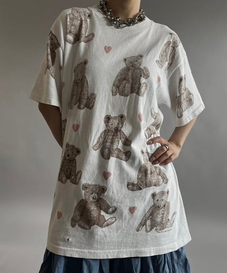 【USED】 Made in USA 90's Bear Patterned T-Shirt /240720-001
