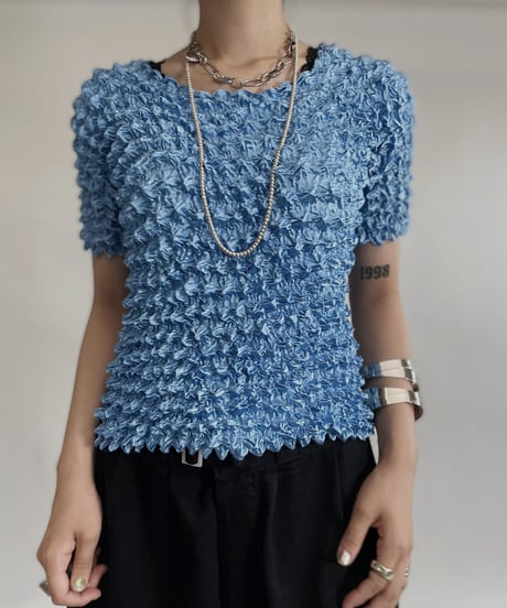 【USED】 Light Blue Color Popcorn Top / 220709-012