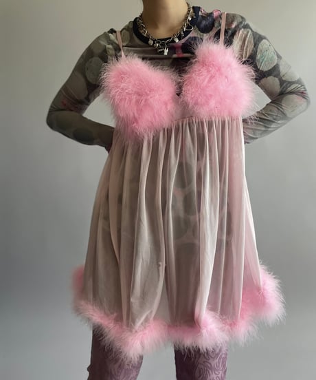 【USED】 Fur Patterned Sheer Camisole Top /241006-015