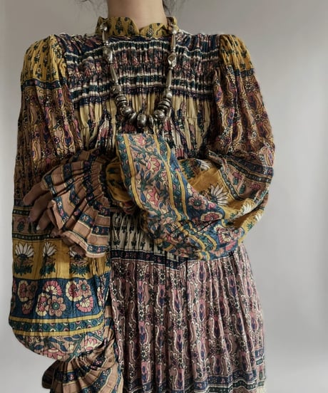 【RE;CIRCLE】 RE Indian Cotton Balloon Sleeved One-piece / 220901-007