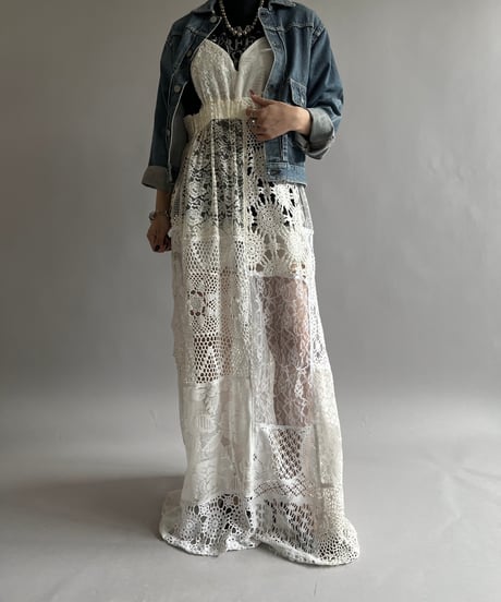 【RE;CIRCLE】RE Crochet Patch Back RBN Camisole One-Piece/250320-006