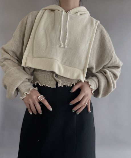 【RE;CIRCLE】 RE Acrylic Knit Cardigan + Hoodie White × Beige / 230220-012