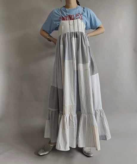 【RE;CIRCLE】 RE Patchwork Strip Shirt One-Piece / 230608-011