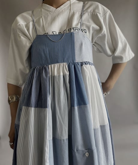 【RE;CIRCLE】 RE Patchwork Strip Shirt One-Piece / 230608-019