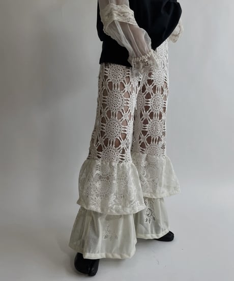 【RE;CIRCLE】 RE Crochet Lace Tiered Pants / 220427-044