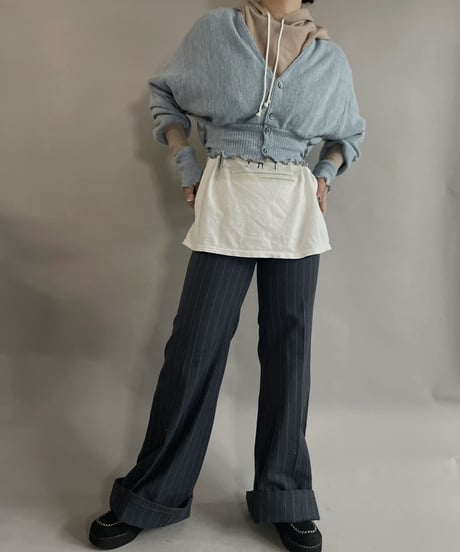 【RE;CIRCLE】 RE Acrylic Knit Cardigan + Hoodie Light Blue × Beige / 230220-006